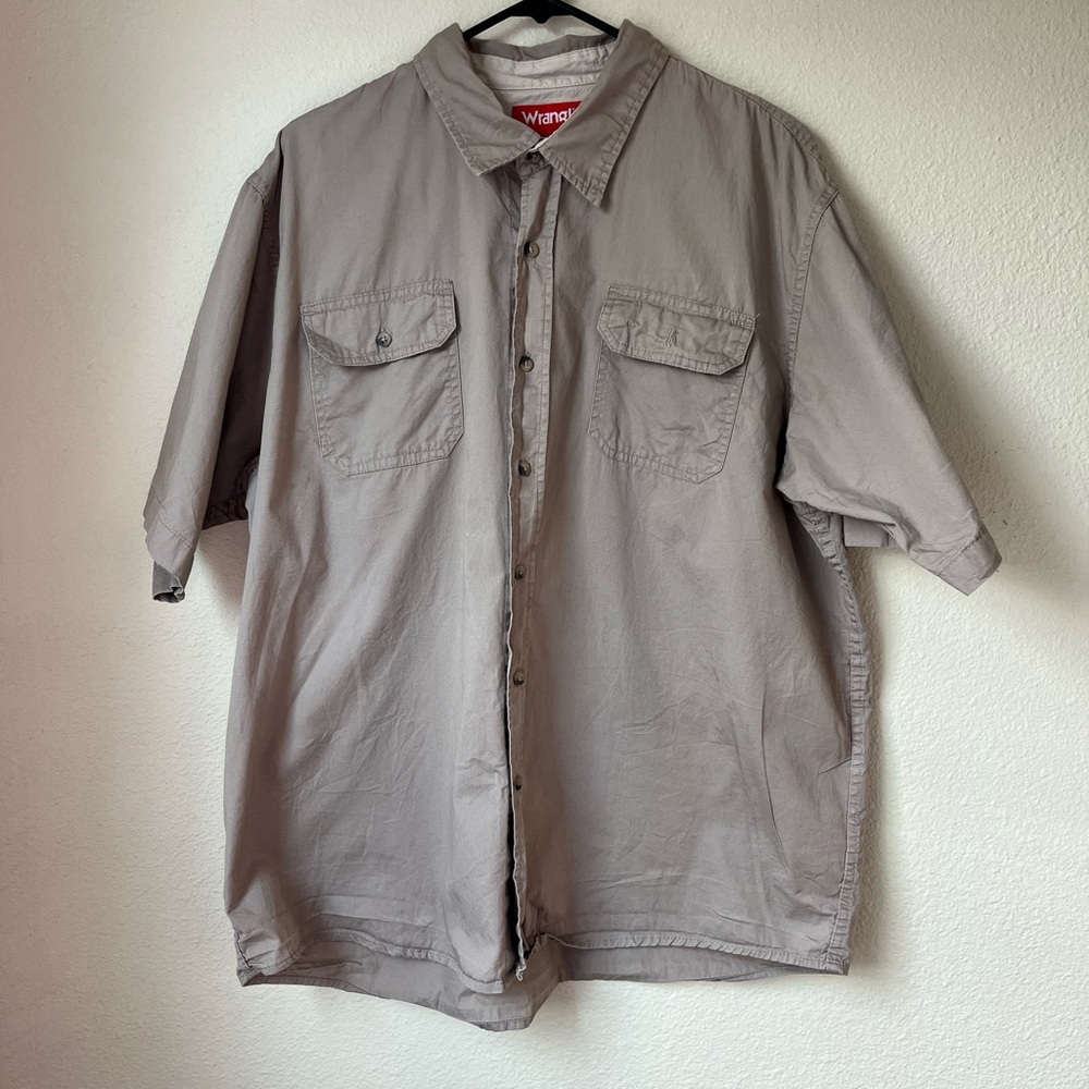 Wrangler Short Sleeve Button Down Shirt XL | Taupe Utility Western Top